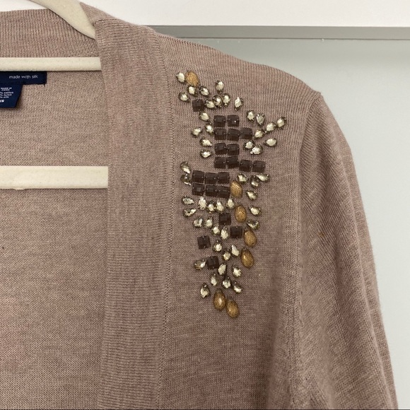 GAP tan silk blend crystal embellished cardigan sweater size XS - Picture 10 of 10